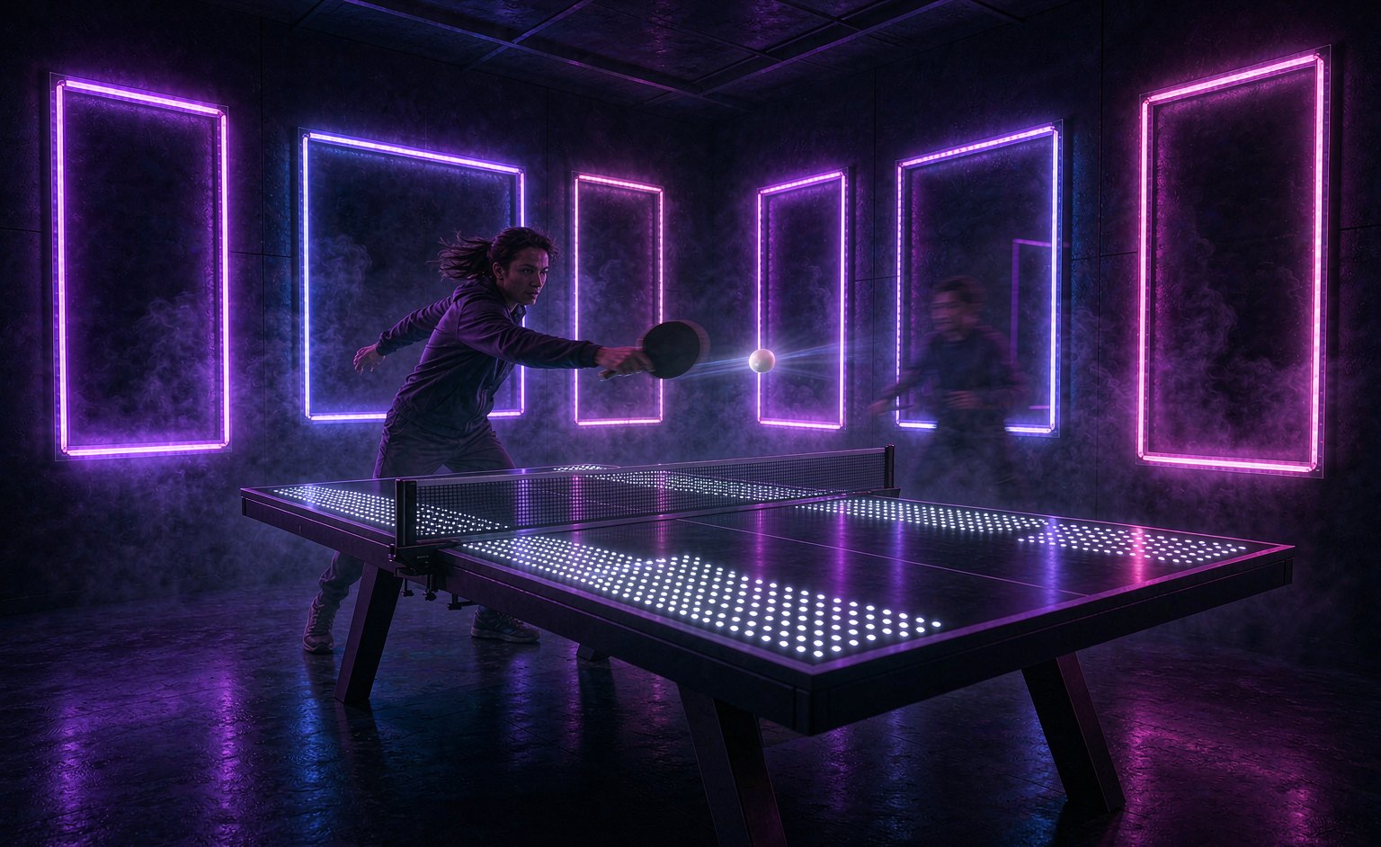 Player in the purple interactive room